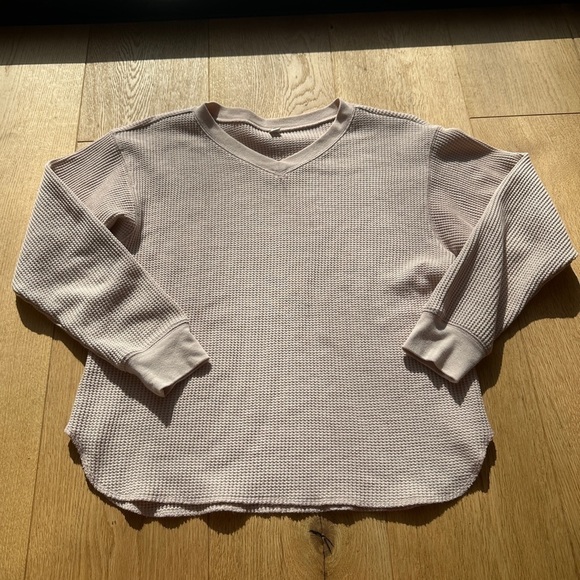 UNIQLO WAFFLE KNIT TOP LONG SLEEVE PALE PINK  - XS - Picture 9 of 9